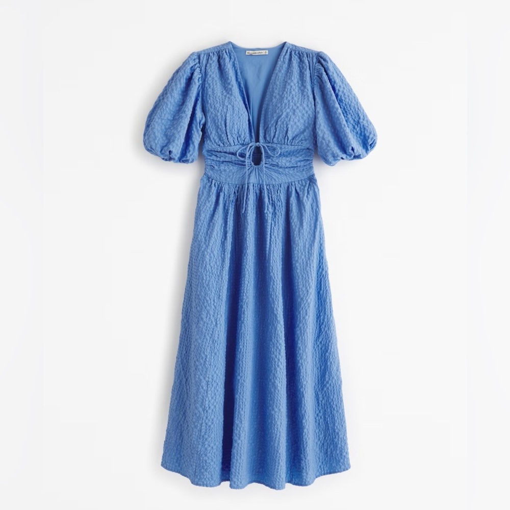 Abercrombie & Fitch tie front textured maxi dress in French blue